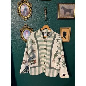 Sugar Street Weavers Jacket M/L Cottagecore Gardening Flowers Tapestry Grandma V